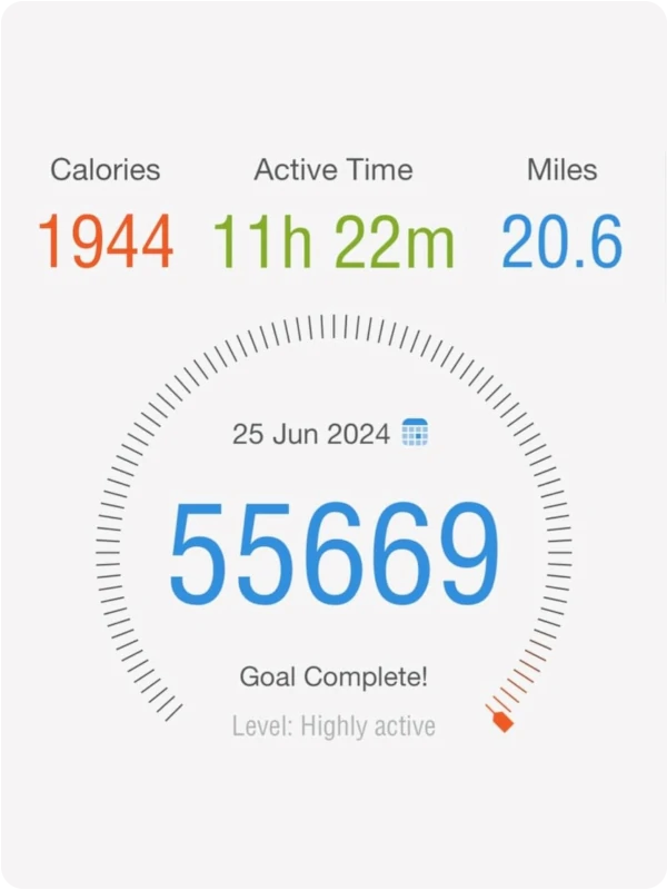 Image of Dave Whitehouse's fitness and activity tracker indicating great physical health.
